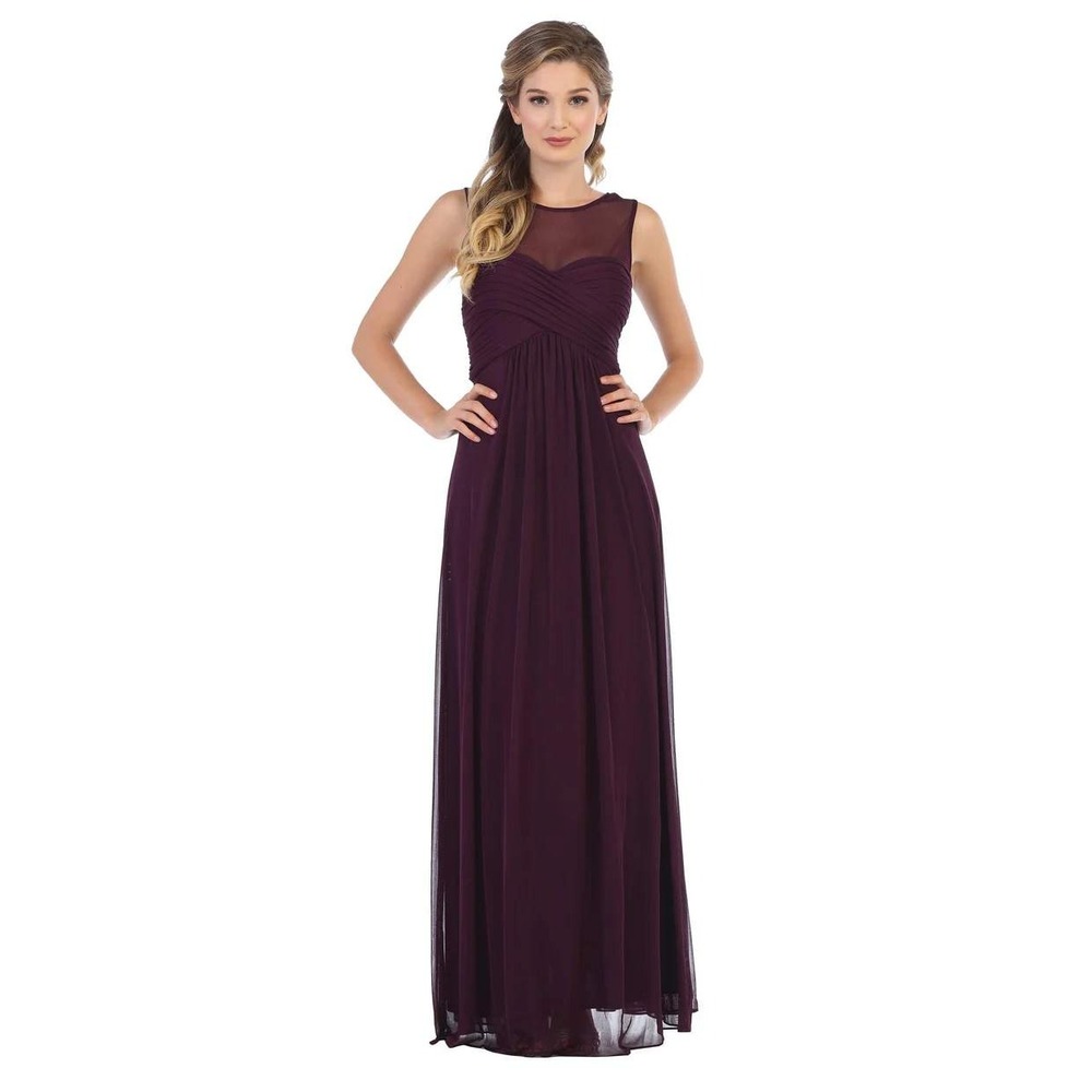 David's Bridal‎ Size 8 $140 Eggplant Mesh Illusion Sweetheart Long Formal Gown